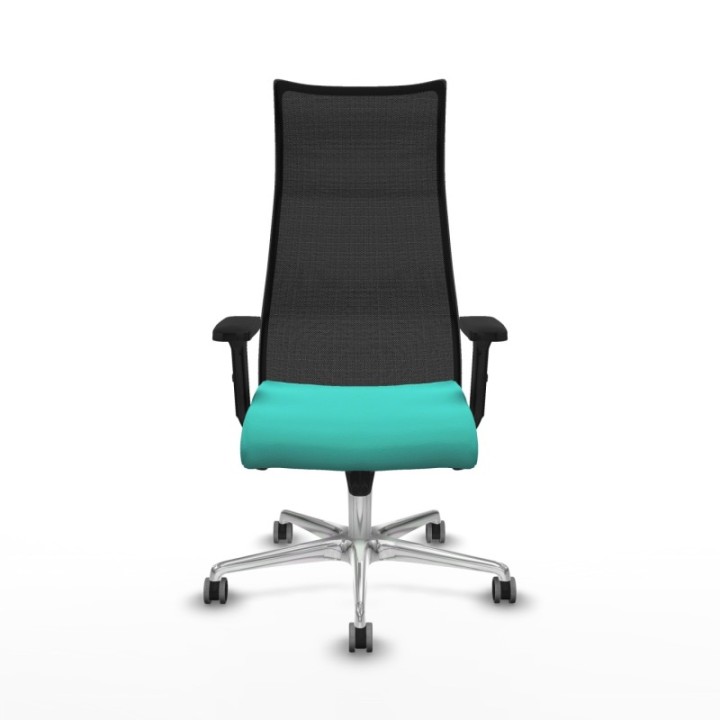 Albacete malla sincro malla negra similpiel turquesa brazos 2D base aluminio ruedas 65mm engomadas