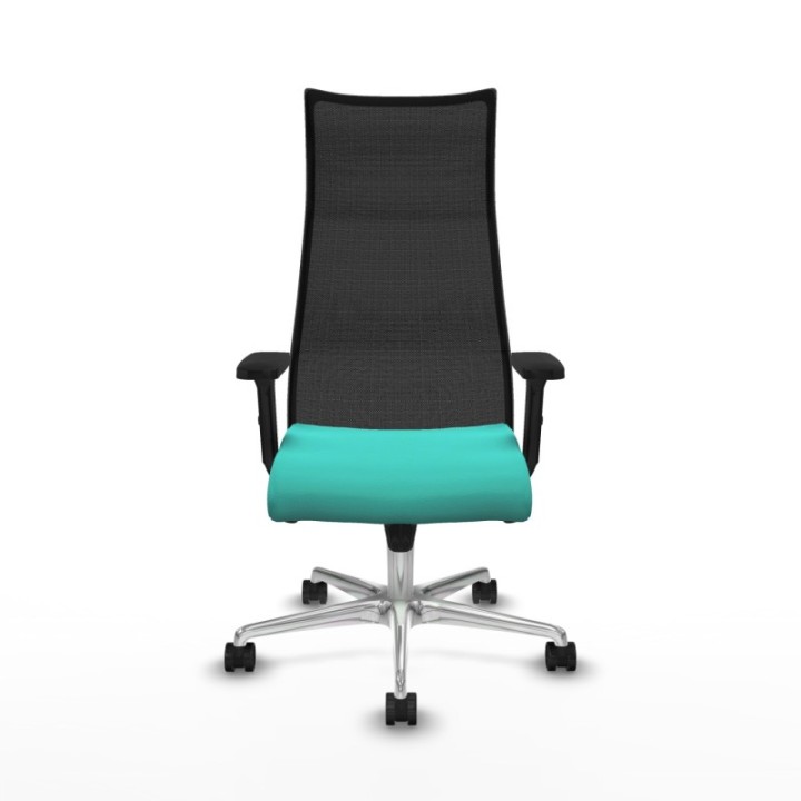 Albacete malla sincro malla negra similpiel turquesa brazos 2D base aluminio ruedas 65 mm nailon