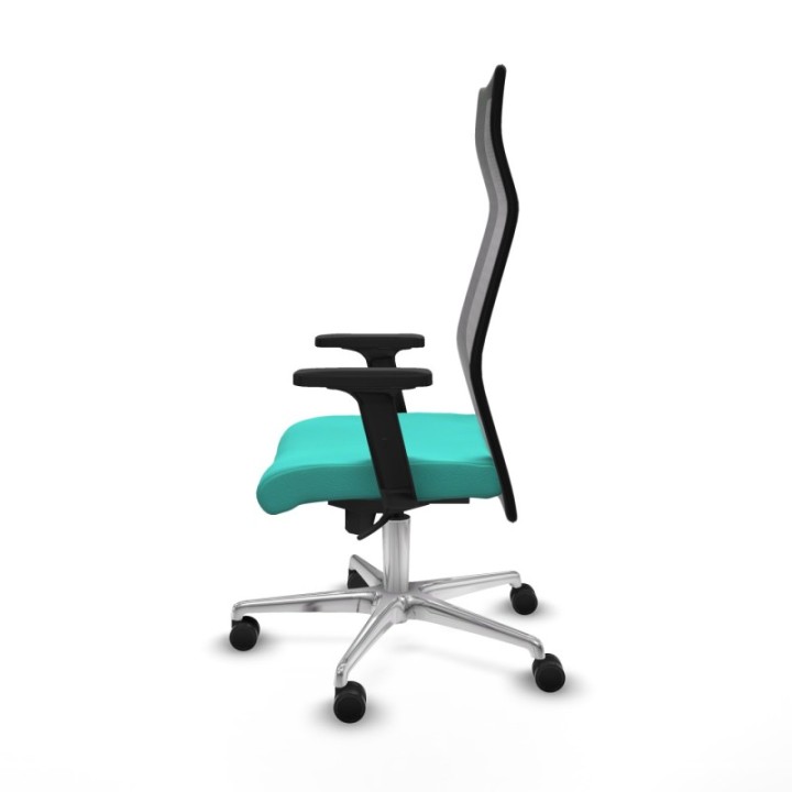 Albacete malla sincro malla negra similpiel turquesa brazos 2D base aluminio ruedas 65 mm nailon