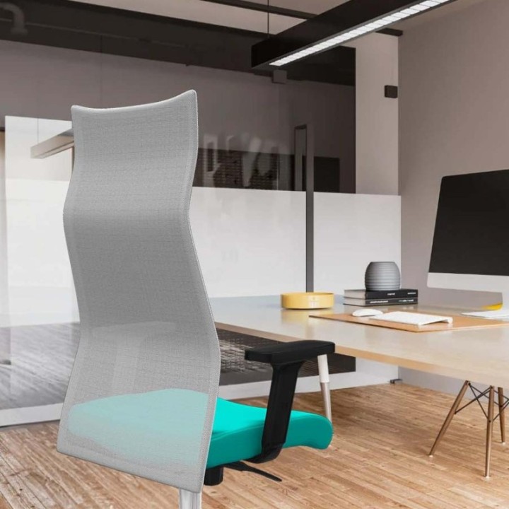 Albacete malla sincro malla negra similpiel turquesa brazos 2D base aluminio ruedas 65 mm nailon