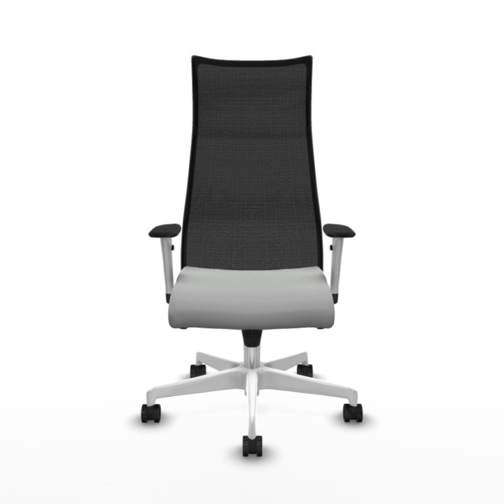 Albacete malla sincro malla negra similpiel gris claro brazos blancos base blanca ruedas 65 mm nailon