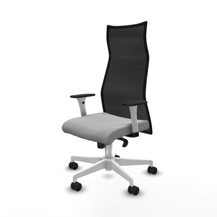 Albacete malla sincro malla negra similpiel gris claro brazos blancos base blanca ruedas 65 mm nailon