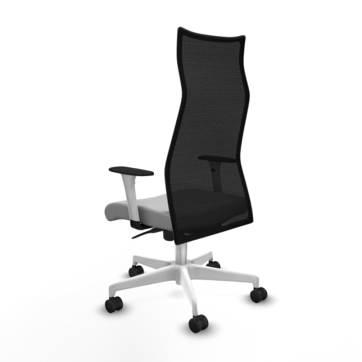 Albacete malla sincro malla negra similpiel gris claro brazos blancos base blanca ruedas 65 mm nailon