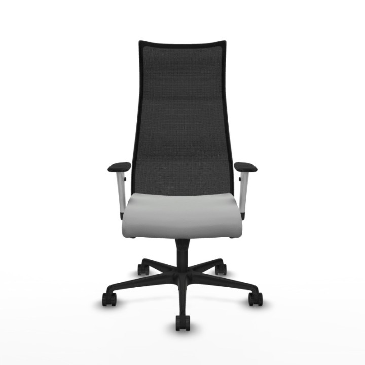 Albacete malla sincro malla negra similpiel gris claro brazos blancos base nailon ruedas 65 mm nailon