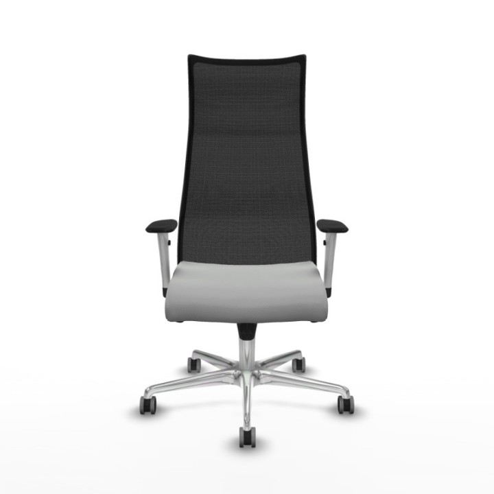 Albacete malla sincro malla negra similpiel gris claro brazos blancos base aluminio ruedas 65mm engomadas