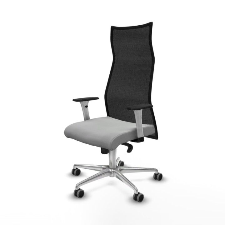 Albacete malla sincro malla negra similpiel gris claro brazos blancos base aluminio ruedas 65mm engomadas