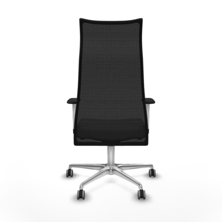 Albacete malla sincro malla negra similpiel gris claro brazos blancos base aluminio ruedas 65mm engomadas