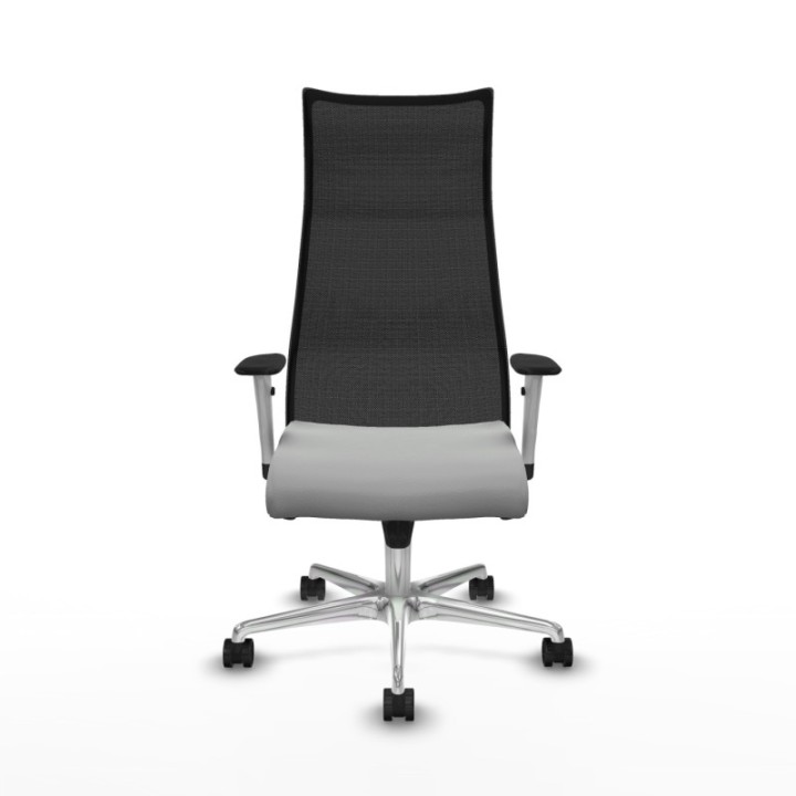 Albacete malla sincro malla negra similpiel gris claro brazos blancos base aluminio ruedas 65 mm nailon