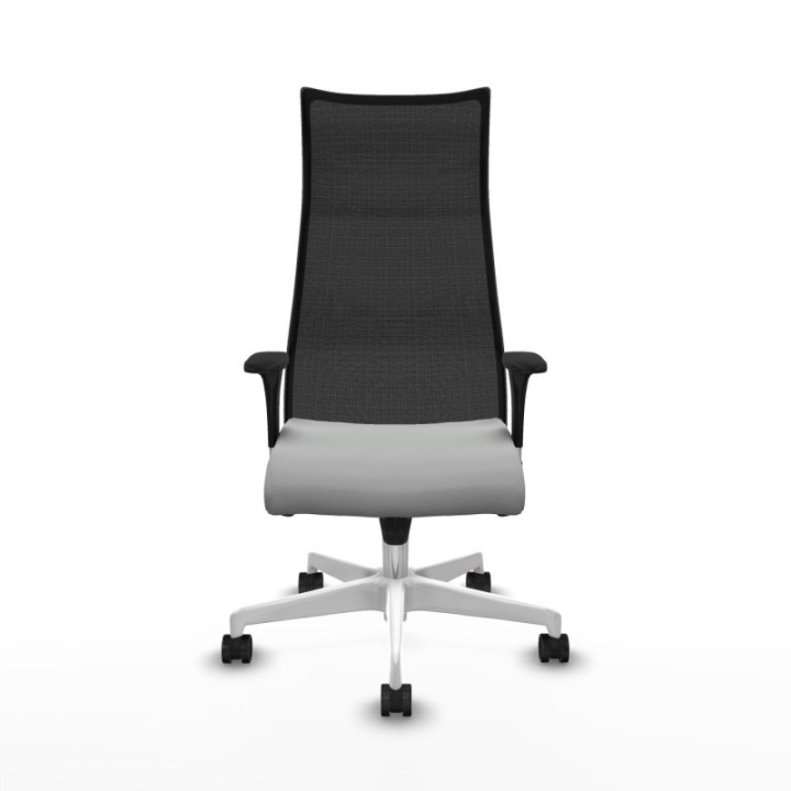 Albacete malla sincro malla negra similpiel gris claro brazos 1D base blanca ruedas 65 mm nailon