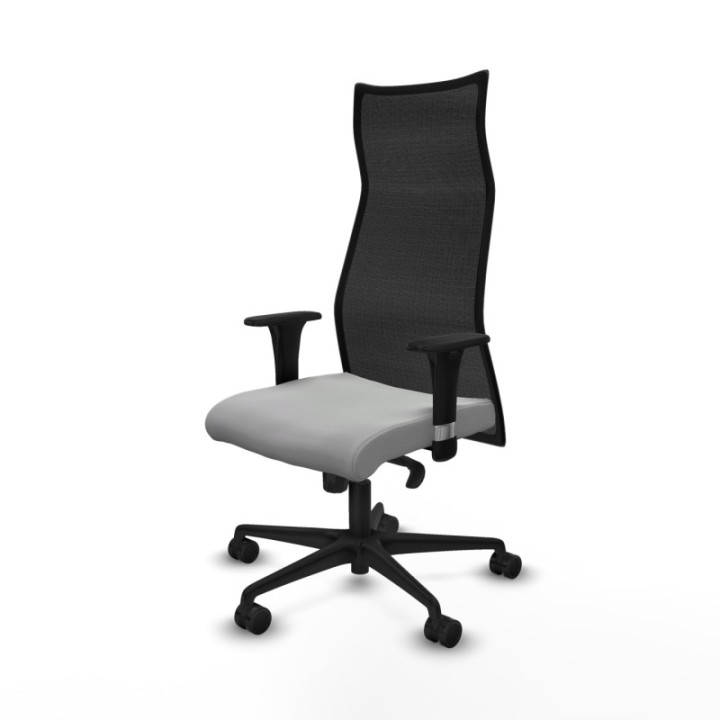 Albacete malla sincro malla negra similpiel gris claro brazos 1D base nailon ruedas 65 mm nailon