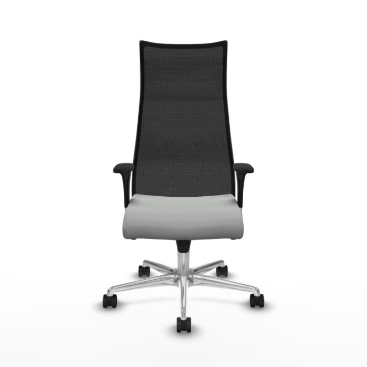 Albacete malla sincro malla negra similpiel gris claro brazos 1D base aluminio ruedas 65 mm nailon