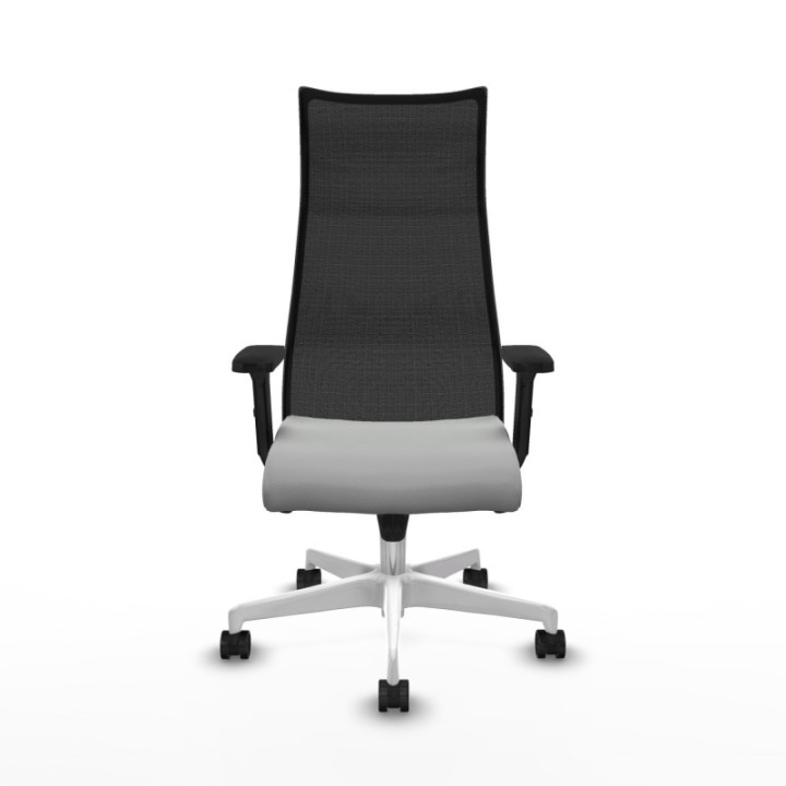 Albacete malla sincro malla negra similpiel gris claro brazos 2D base blanca ruedas 65 mm nailon