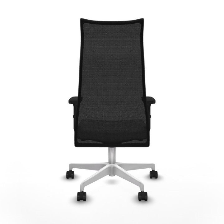 Albacete malla sincro malla negra similpiel gris claro brazos 2D base blanca ruedas 65 mm nailon