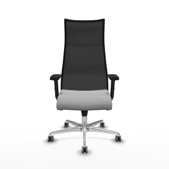 Albacete malla sincro malla negra similpiel gris claro brazos 2D base aluminio ruedas 65mm engomadas