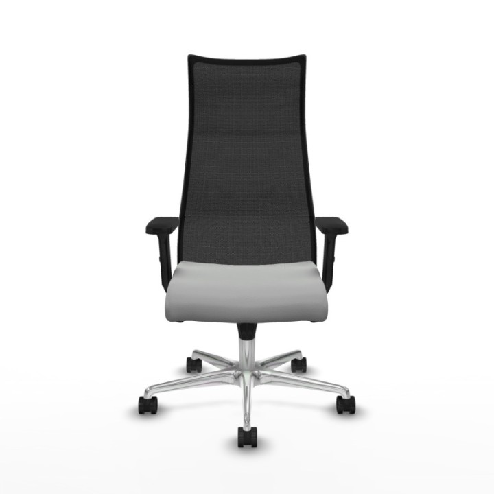 Albacete malla sincro malla negra similpiel gris claro brazos 2D base aluminio ruedas 65 mm nailon