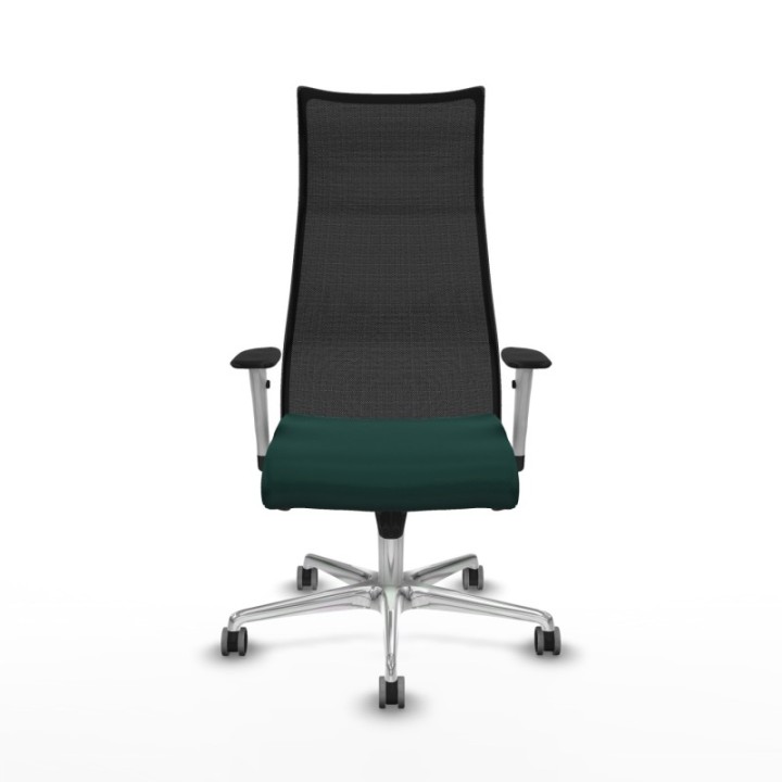 Albacete malla sincro malla negra similpiel verde botella brazos blancos base aluminio ruedas 65mm engomadas