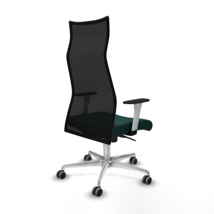 Albacete malla sincro malla negra similpiel verde botella brazos blancos base aluminio ruedas 65mm engomadas