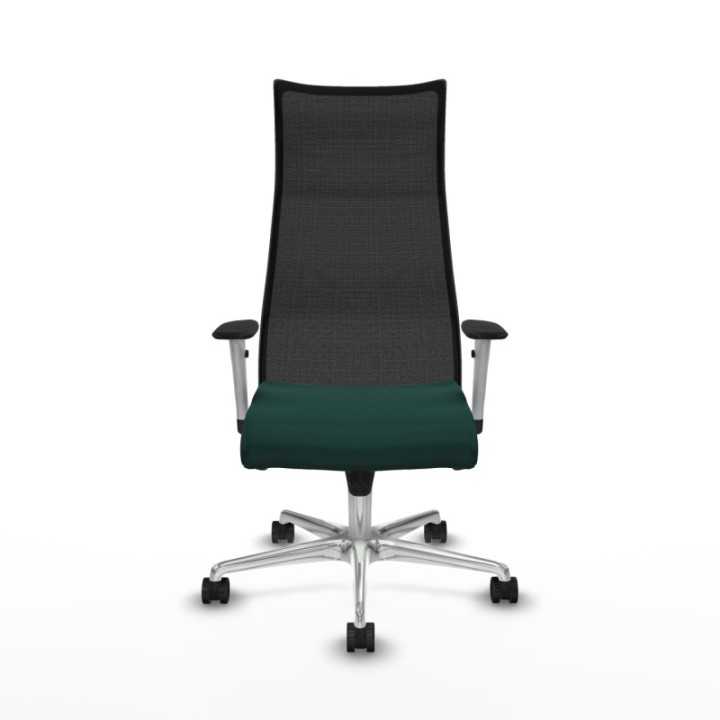 Albacete malla sincro malla negra similpiel verde botella brazos blancos base aluminio ruedas 65 mm nailon