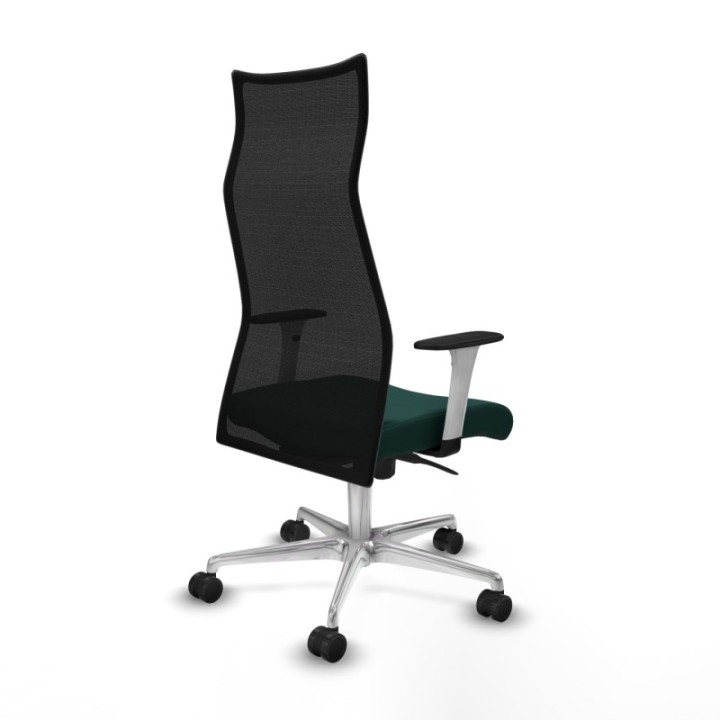 Albacete malla sincro malla negra similpiel verde botella brazos blancos base aluminio ruedas 65 mm nailon