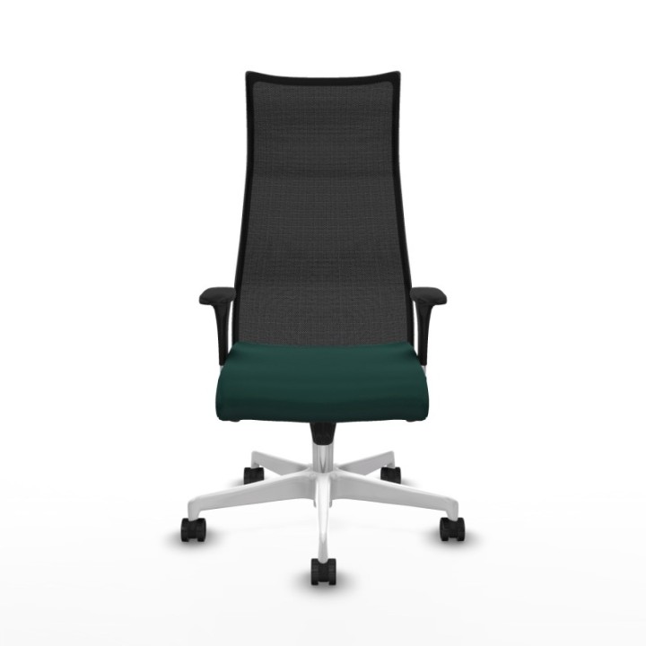 Albacete malla sincro malla negra similpiel verde botella brazos 1D base blanca ruedas 65 mm nailon