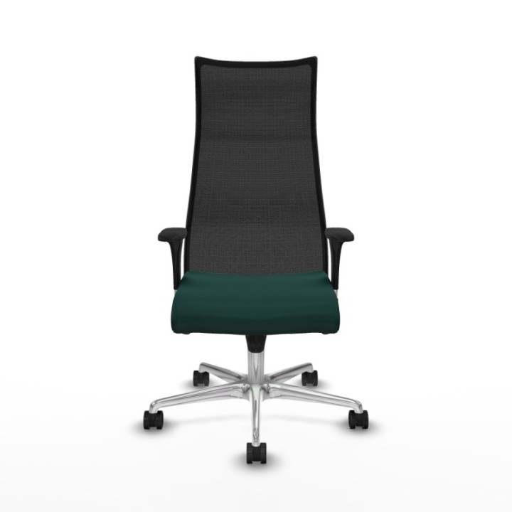 Albacete malla sincro malla negra similpiel verde botella brazos 1D base aluminio ruedas 65 mm nailon