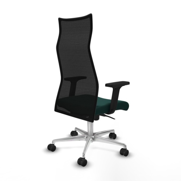 Albacete malla sincro malla negra similpiel verde botella brazos 2D base aluminio ruedas 65 mm nailon