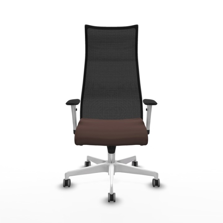 Albacete malla sincro malla negra similpiel marrón oscuro brazos blancos base blanca ruedas 65mm engomadas