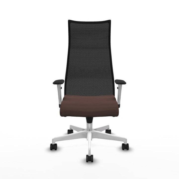 Albacete malla sincro malla negra similpiel marrón oscuro brazos blancos base blanca ruedas 65 mm nailon