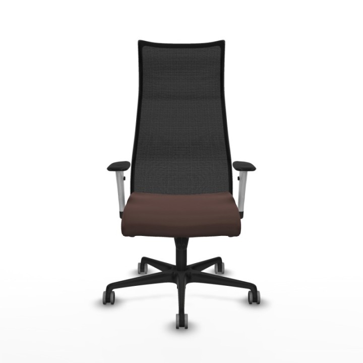 Albacete malla sincro malla negra similpiel marrón oscuro brazos blancos base nailon ruedas 65mm engomadas