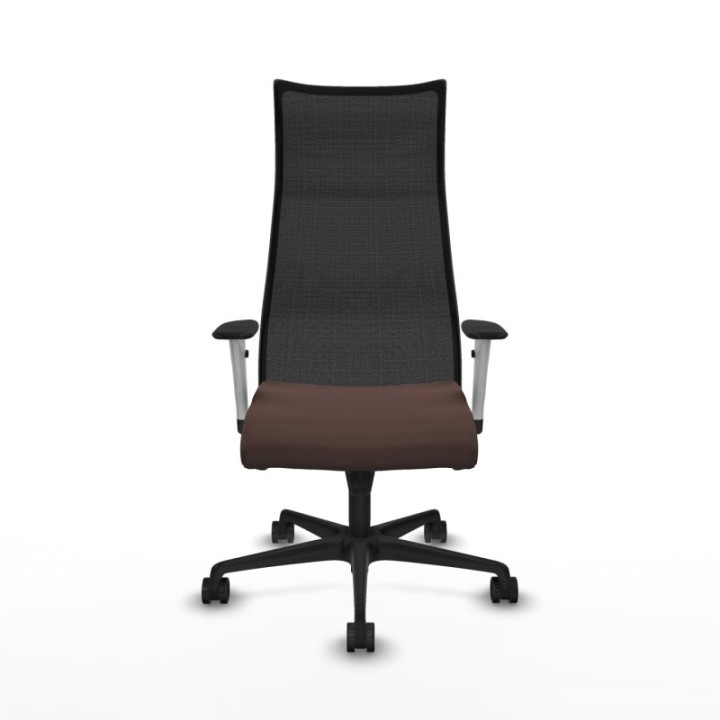 Albacete malla sincro malla negra similpiel marrón oscuro brazos blancos base nailon ruedas 65 mm nailon