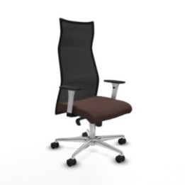 Albacete malla sincro malla negra similpiel marrón oscuro brazos blancos base aluminio ruedas 65 mm nailon