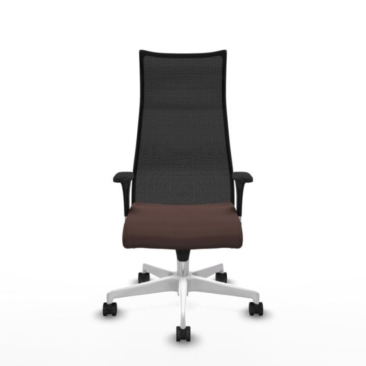 Albacete malla sincro malla negra similpiel marrón oscuro brazos 1D base blanca ruedas 65 mm nailon