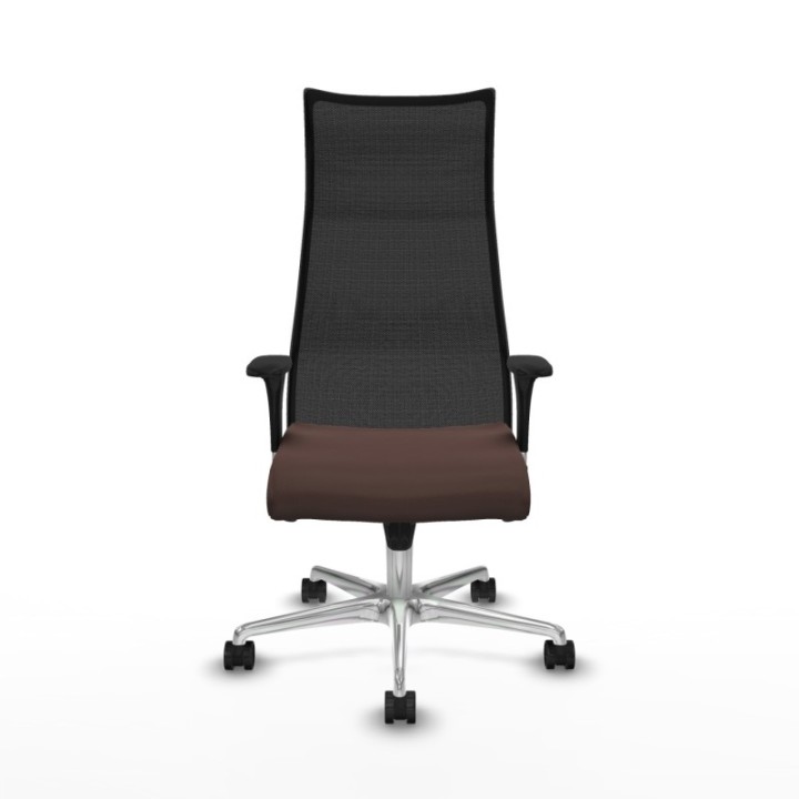 Albacete malla sincro malla negra similpiel marrón oscuro brazos 1D base aluminio ruedas 65 mm nailon