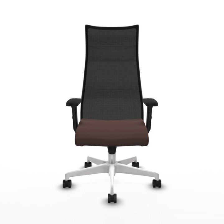 Albacete malla sincro malla negra similpiel marrón oscuro brazos 2D base blanca ruedas 65 mm nailon