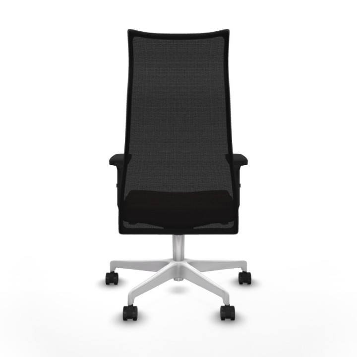 Albacete malla sincro malla negra similpiel marrón oscuro brazos 2D base blanca ruedas 65 mm nailon