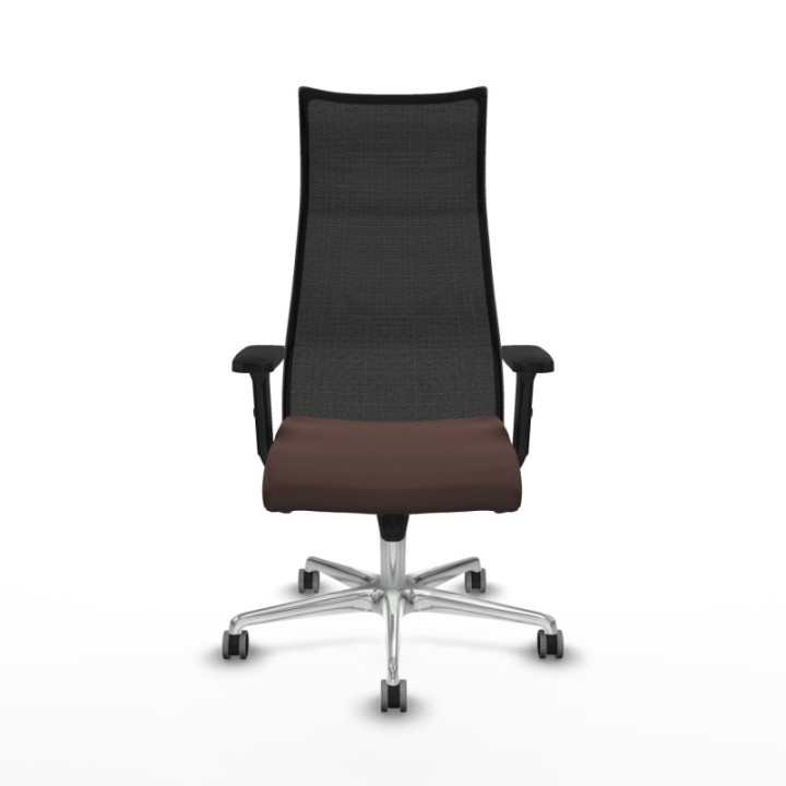 Albacete malla sincro malla negra similpiel marrón oscuro brazos 2D base aluminio ruedas 65mm engomadas