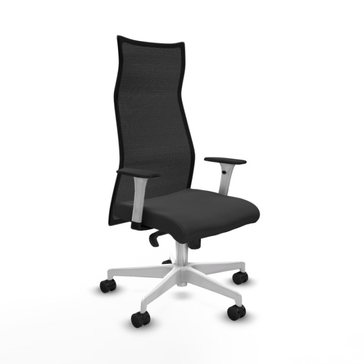 Albacete malla sincro malla negra similpiel gris oscuro brazos blancos base blanca ruedas 65 mm nailon