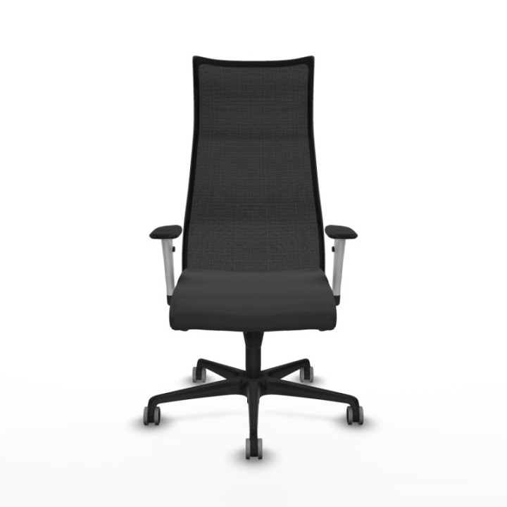 Albacete malla sincro malla negra similpiel gris oscuro brazos blancos base nailon ruedas 65mm engomadas