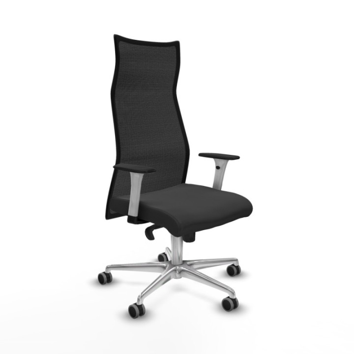 Albacete malla sincro malla negra similpiel gris oscuro brazos blancos base aluminio ruedas 65mm engomadas