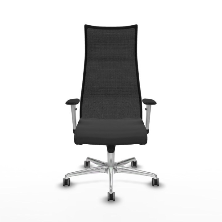 Albacete malla sincro malla negra similpiel gris oscuro brazos blancos base aluminio ruedas 65mm engomadas