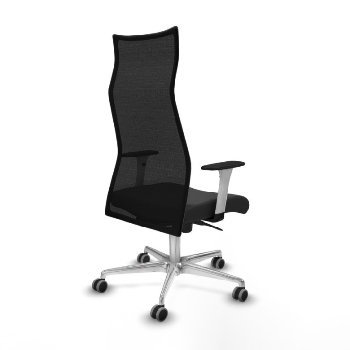 Albacete malla sincro malla negra similpiel gris oscuro brazos blancos base aluminio ruedas 65mm engomadas