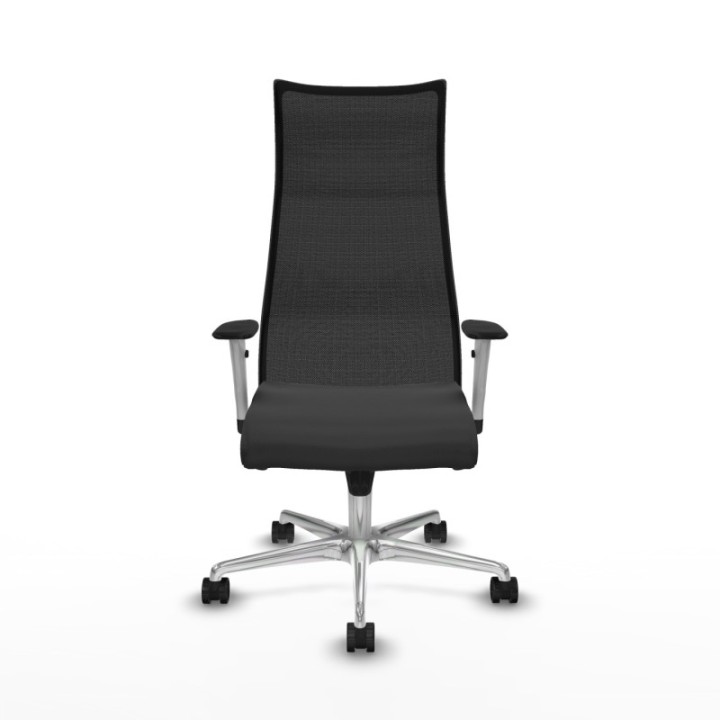 Albacete malla sincro malla negra similpiel gris oscuro brazos blancos base aluminio ruedas 65 mm nailon