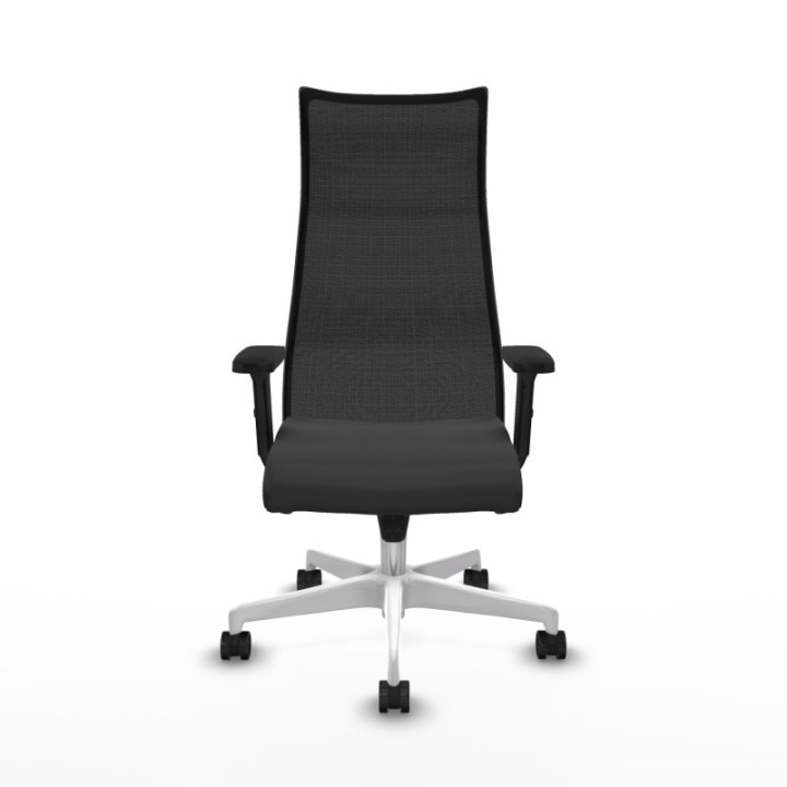 Albacete malla sincro malla negra similpiel gris oscuro brazos 2D base blanca ruedas 65 mm nailon