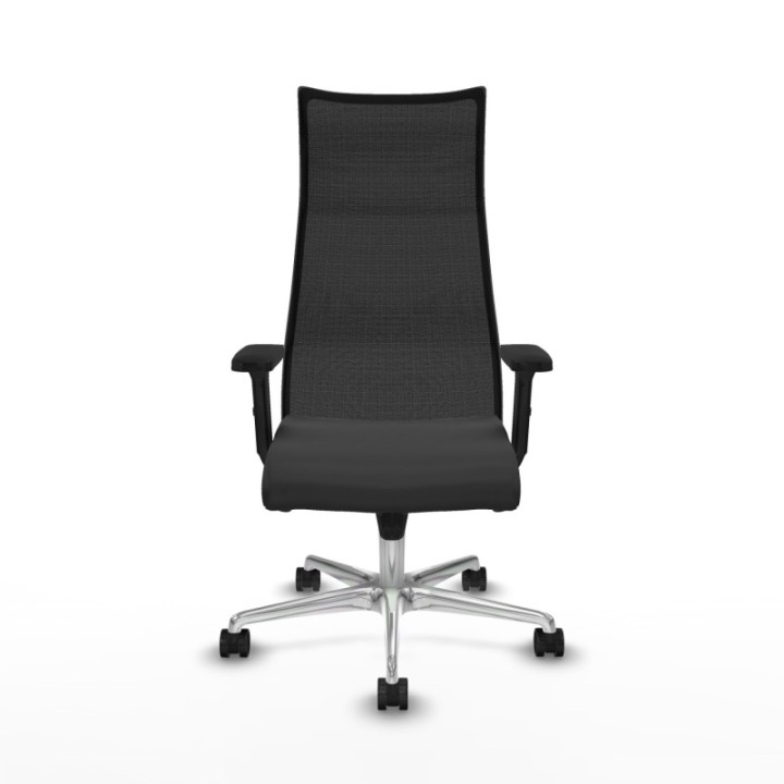 Albacete malla sincro malla negra similpiel gris oscuro brazos 2D base aluminio ruedas 65 mm nailon