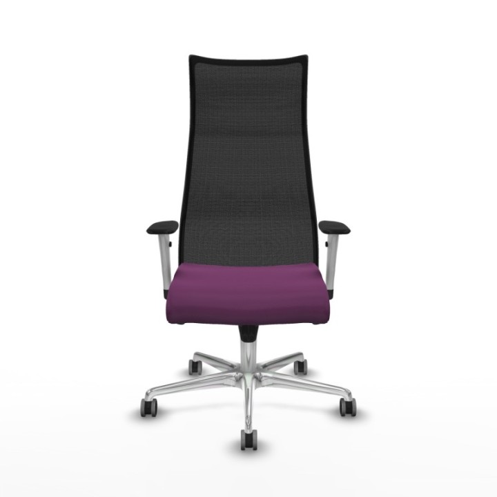 Albacete malla sincro malla negra similpiel morado brazos blancos base aluminio ruedas 65mm engomadas