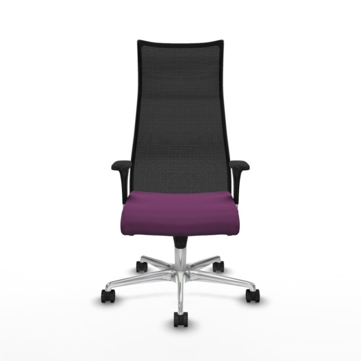 Albacete malla sincro malla negra similpiel morado brazos 1D base aluminio ruedas 65 mm nailon