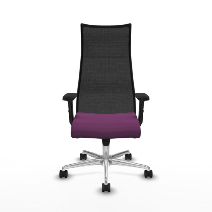 Albacete malla sincro malla negra similpiel morado brazos 2D base aluminio ruedas 65 mm nailon