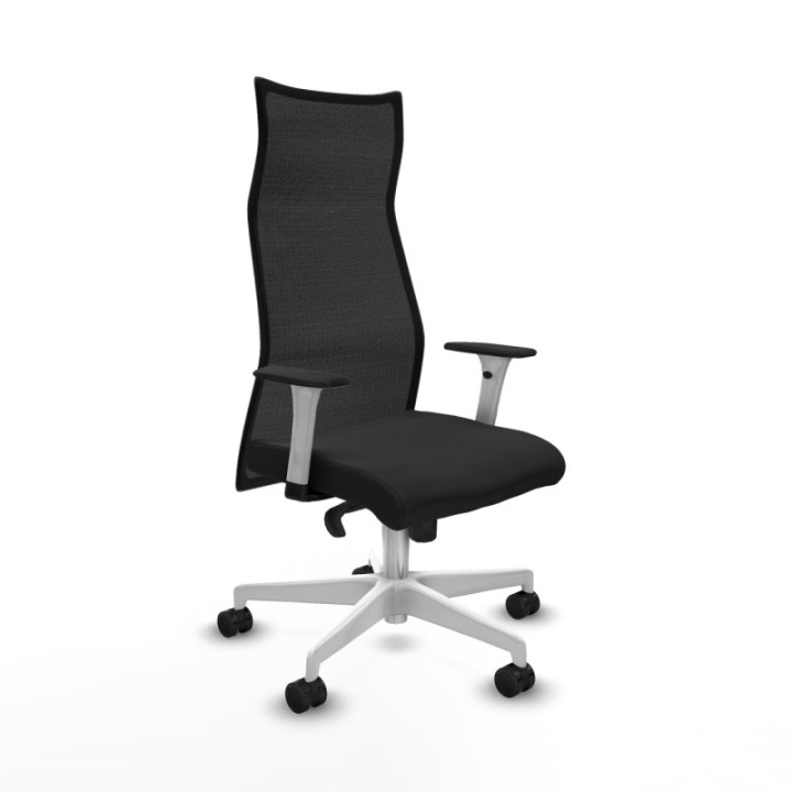 Albacete malla sincro malla negra similpiel negro brazos blancos base blanca ruedas 65 mm nailon