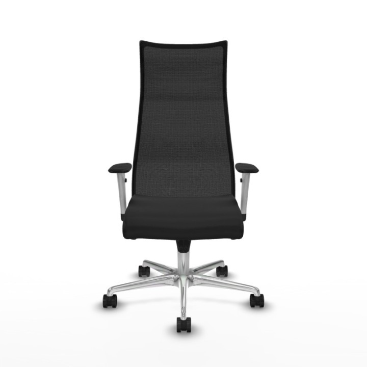 Albacete malla sincro malla negra similpiel negro brazos blancos base aluminio ruedas 65 mm nailon