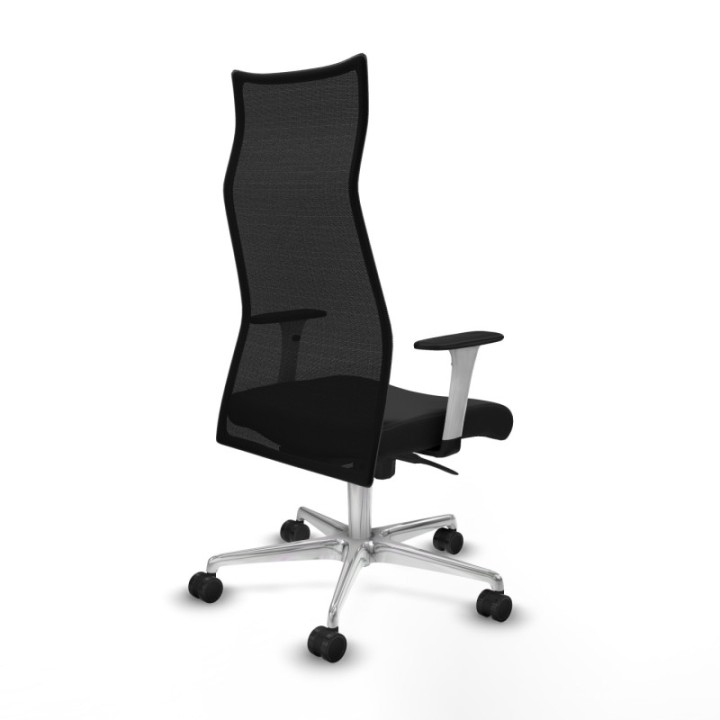 Albacete malla sincro malla negra similpiel negro brazos blancos base aluminio ruedas 65 mm nailon